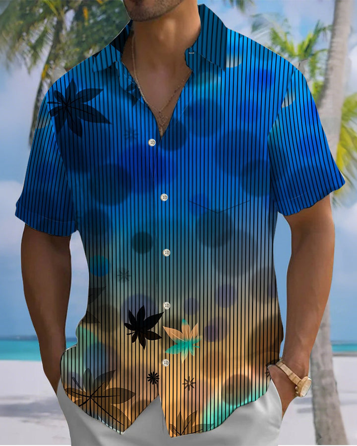 Alohadaddy® Hawaiian Palm Leaf Print Art Button Pocket Cardigan Men&