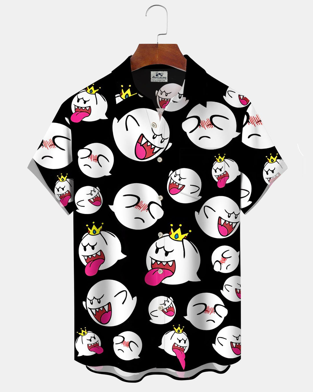 Alohadaddy® Casual Mario Ghost Print Art Button Pocket Cardigan Men&
