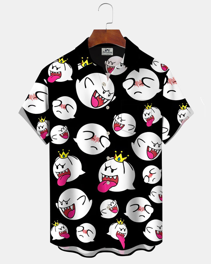 Alohadaddy® Casual Mario Ghost Print Art Button Pocket Cardigan Men&