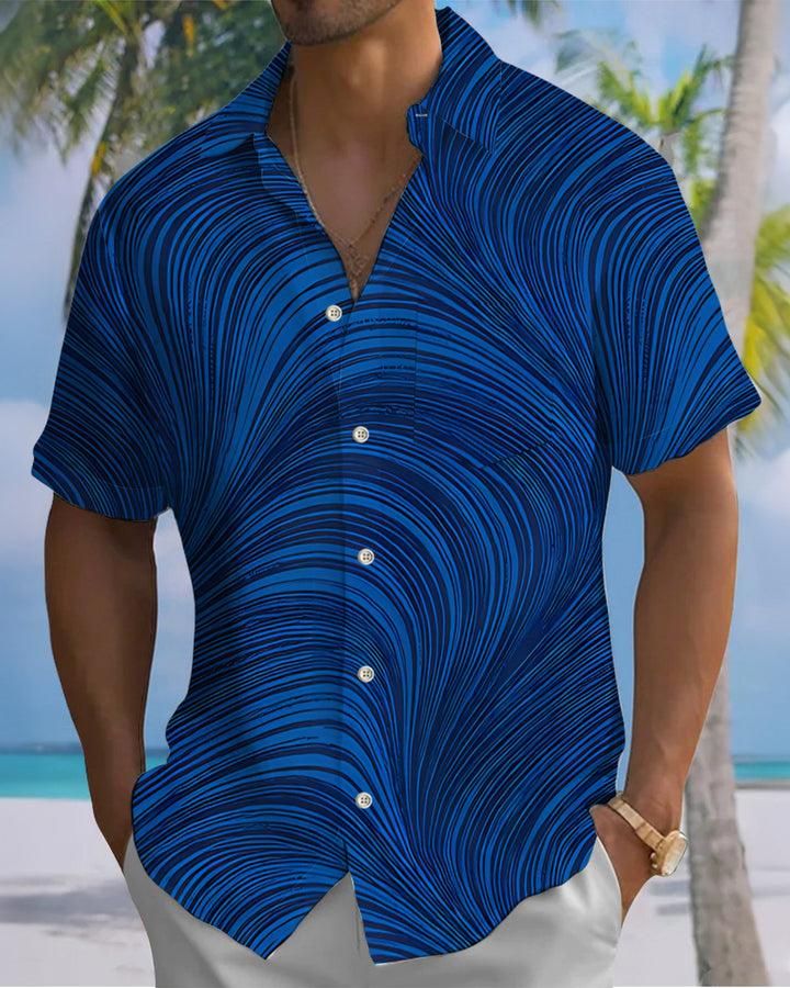 Alohadaddy® Casual Striped Art Print Cardigan with Button Pockets for Men&