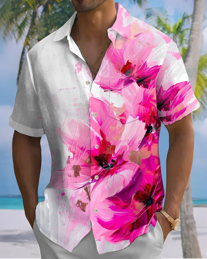 Alohadaddy® Hawaiian Floral Print Art Button Pocket Cardigan Men&