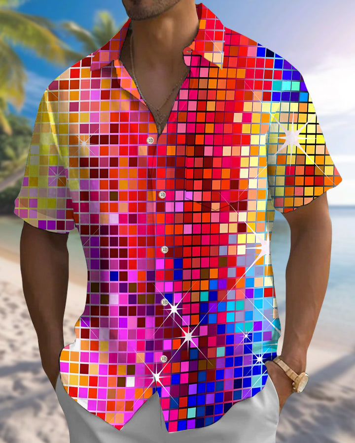 Alohadaddy® Casual Geometric Print Art Button Pocket Cardigan Men&