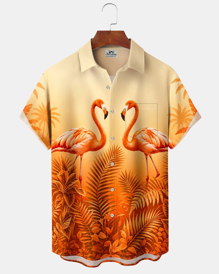 Alohadaddy® Hawaiian Flamingo Print Art Button Pocket Cardigan Men&