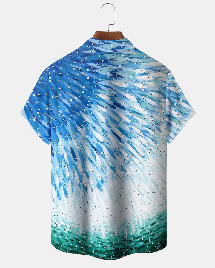Alohadaddy® Hawaiian Fish Print Art, Button Pocket Cardigan Men&