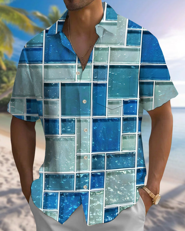 Alohadaddy® Casual Geometric Print Art Button Pocket Cardigan Men&