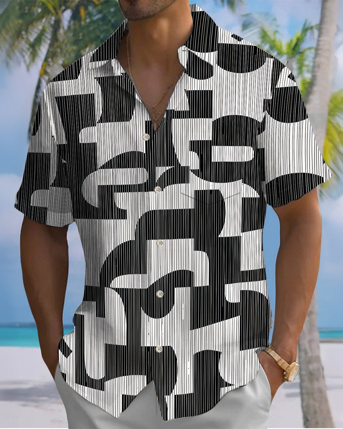 Alohadaddy® Men's Short-Sleeve Casual Cardigan Shirt  Geometric Art Print Button-Front with Pocket