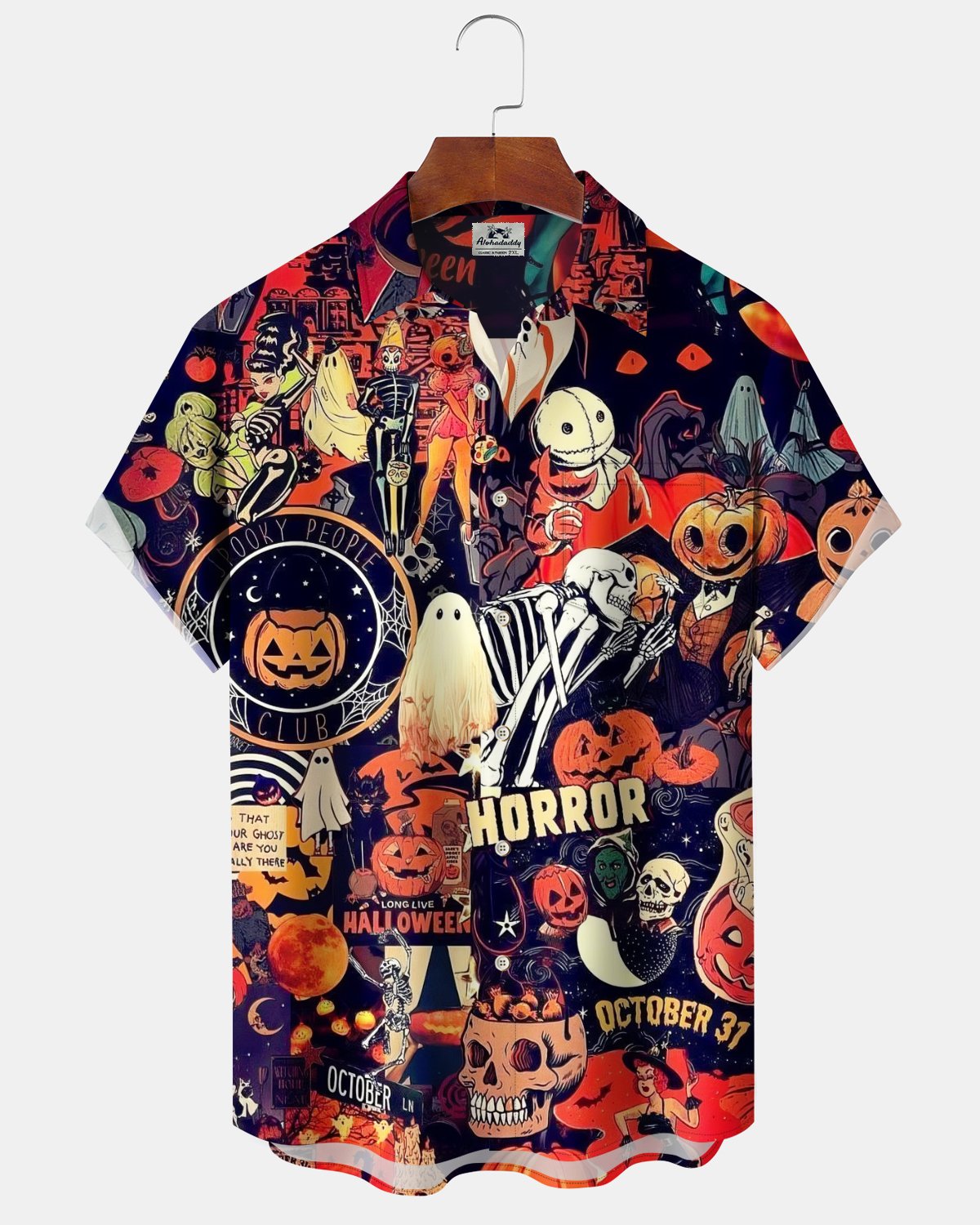 Alohadaddy® Men's Short-Sleeve Button-Down Shirt  Holiday/Halloween Graphic Print with Pocket