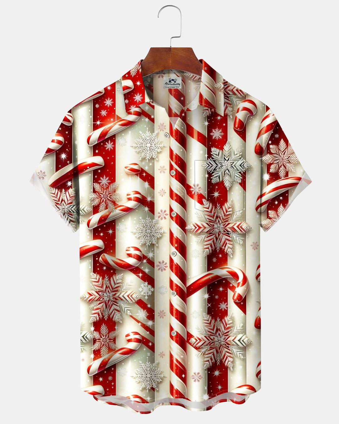 Alohadaddy® Holiday/Christmas Print Button-Down Short-Sleeve Shirt with Pocket for Men