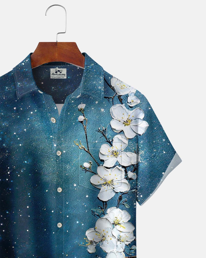 Alohadaddy® Men’s Short-Sleeve Button-Down Shirt with Hawaiian Floral Print and Pocket