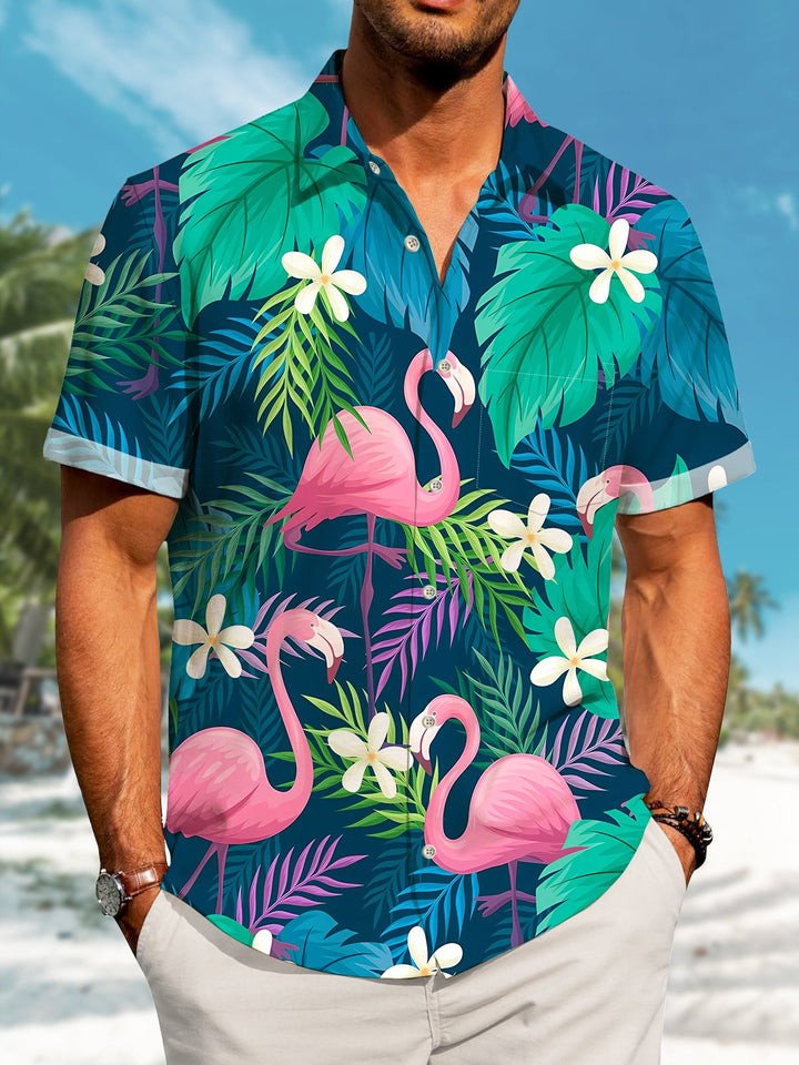 Alohadaddy Hawaii  Plant Flamingo Print Art Buttons Elastic Large Size Men&