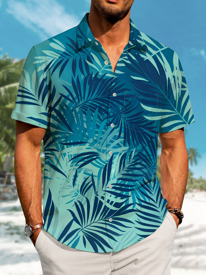 Alohadaddy Vacation Hawaii Cashew Flower Print Art Pocket Button Elastic Oversized Shirt