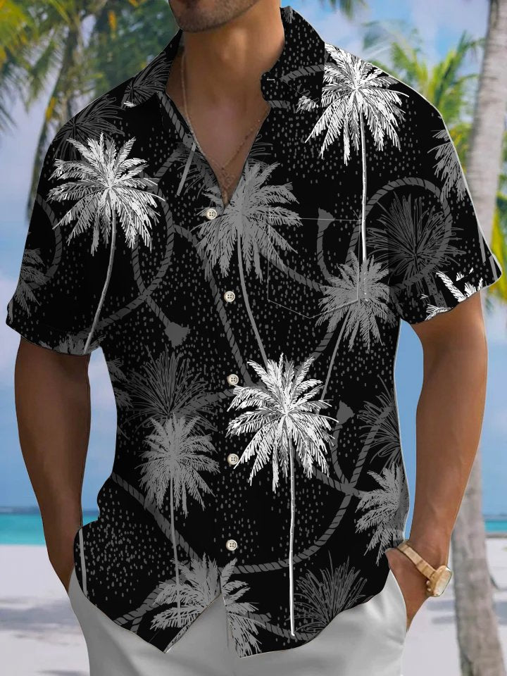 Alohadaddy Casual Collection Hawaii Palm Trees Print Art Button Cardigan Pockets Breathable Stretch Long Oversized Shirt