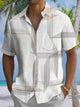 Alohadaddy Casual Collection Hawaiian Vacation Stripes Leaves Print Art Buttons Cardigan Pockets Fresh Stretch Polyester Short Sleeve Shirt