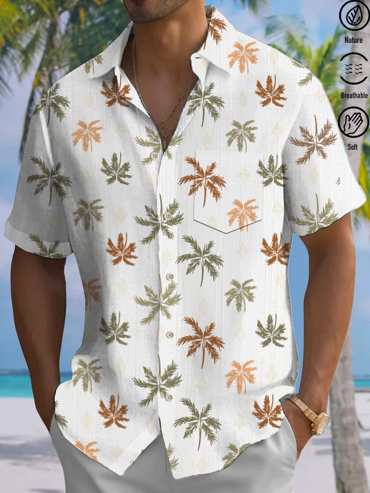 Alohadaddy Casual Collection Moisture-wicking Palm tree Print Chest Pocket Stretch Oversized Hawaiian Short Sleeve Shirt