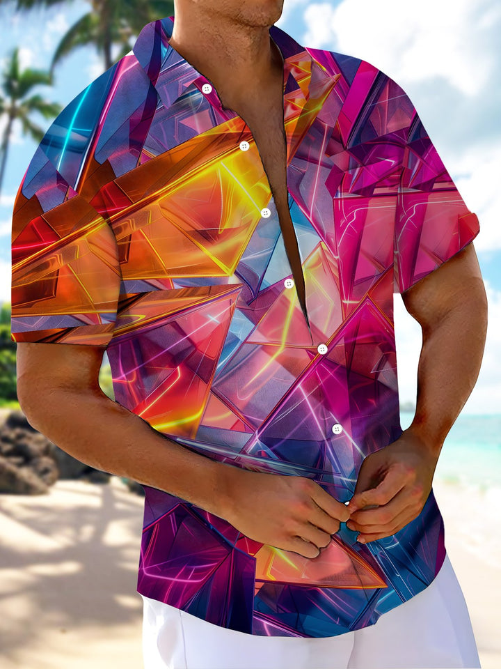 Alohadaddy® Retro Triangle Geometric Art Print Chest Pocket Moisture Wicking Large Size Long Men&