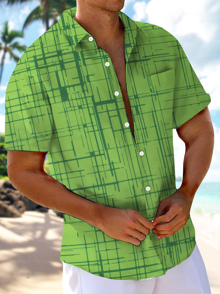 Alohadaddy® Vintage Stripes Art Print Moisture Wicking Pockets Stretch Hawaiian Men&