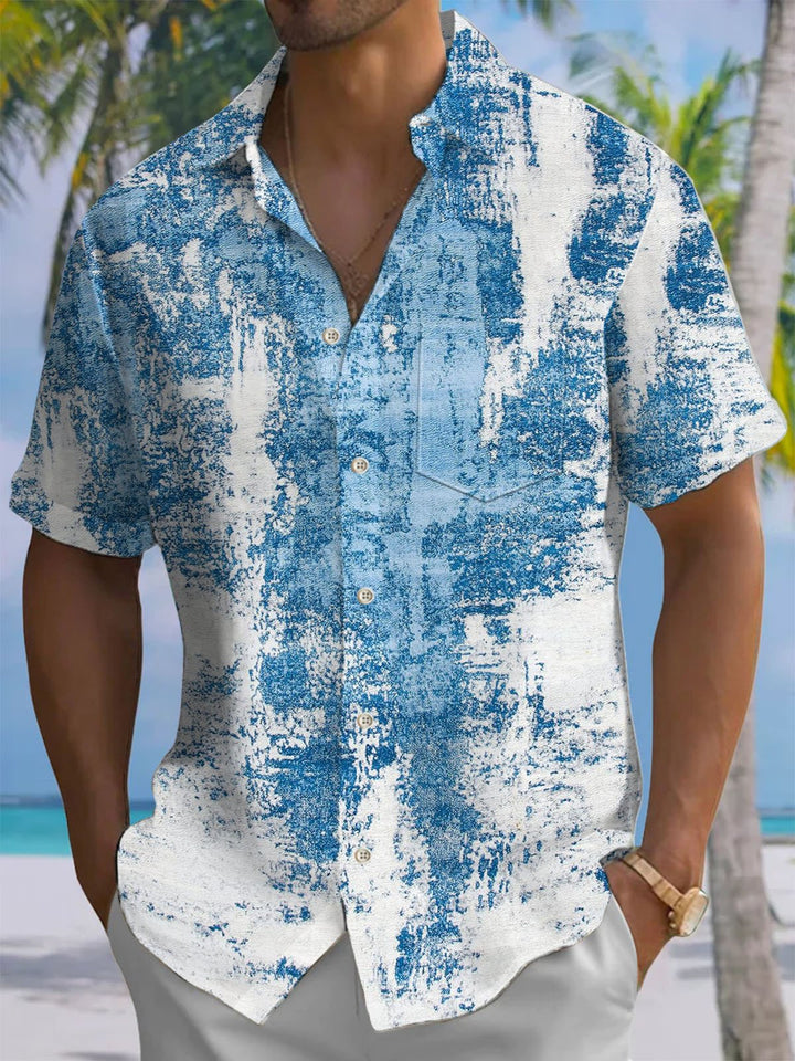 Alohadaddy® Vintage Abstract Texture Print Chest Pocket Mens Short Sleeve Shirt Big &amp; Tall