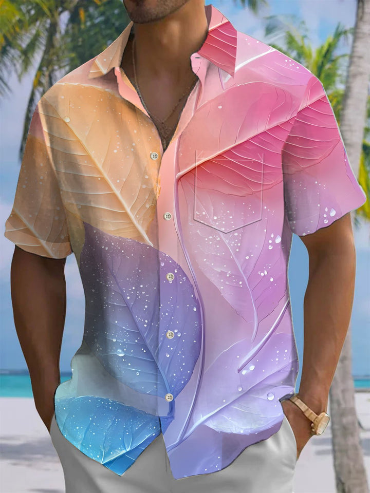 Alohadaddy® Hawaiian Leaf Print Chest Pocket Men&