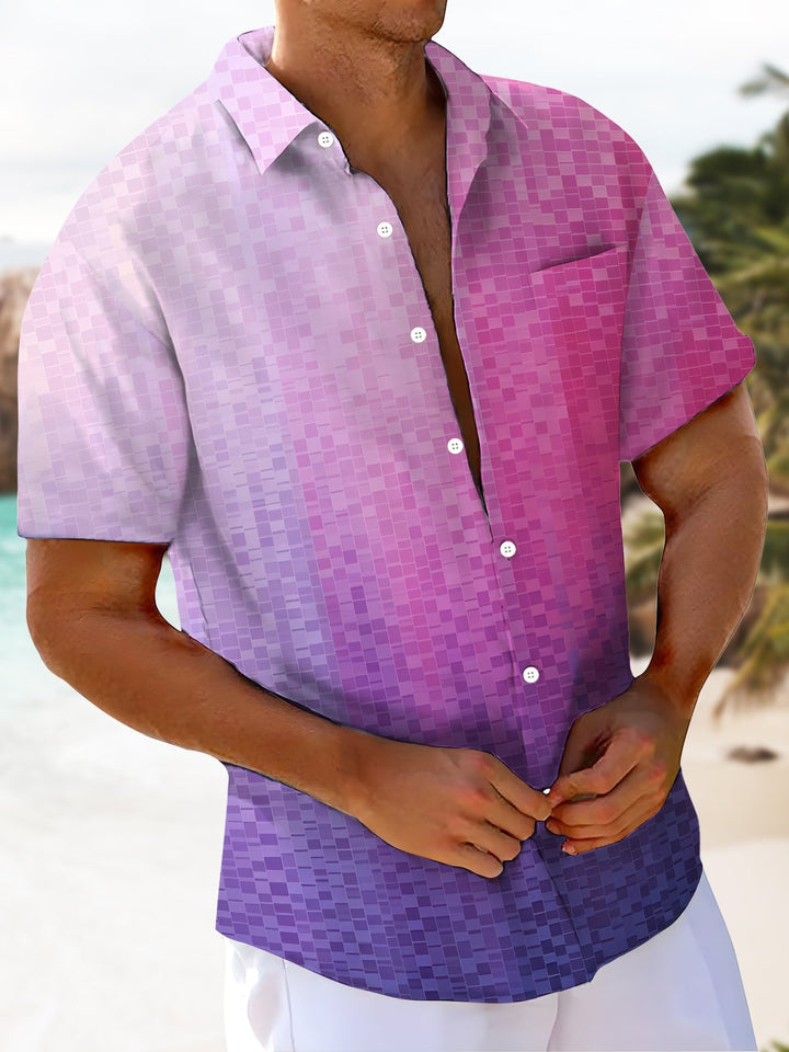Alohadaddy® Casual Gradient Geometric Art Print Chest Pocket Men&
