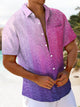 Alohadaddy® Casual Gradient Geometric Art Print Chest Pocket Men's Short Sleeve Shirt Big & Tall