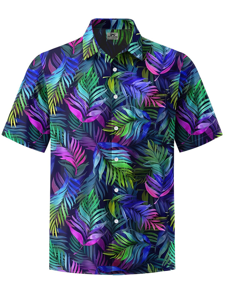 Alohadaddy® Casual Palm Leaf Art Print Chest Pocket Men&