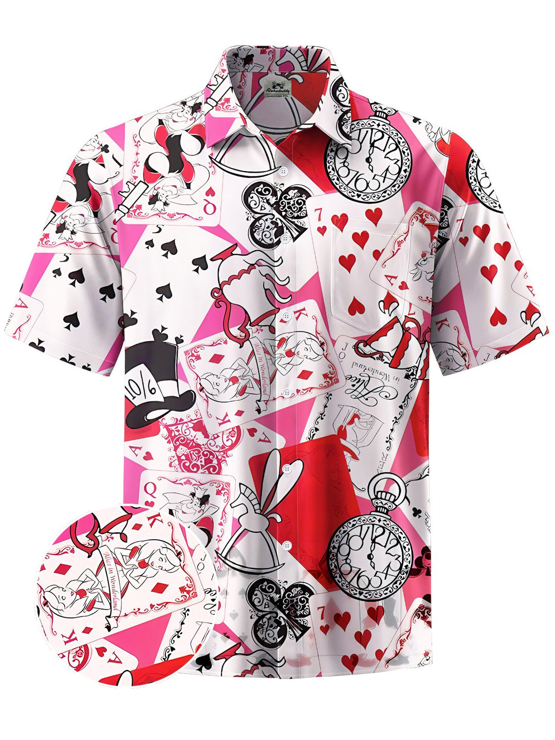 Alohadaddy® Casual Alice Poker Print Art Chest Pocket Men&