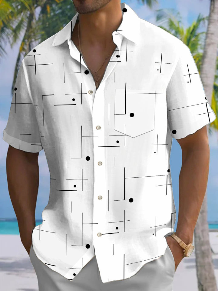 Alohadaddy® Casual Stripe Art Print Chest Pocket Men&