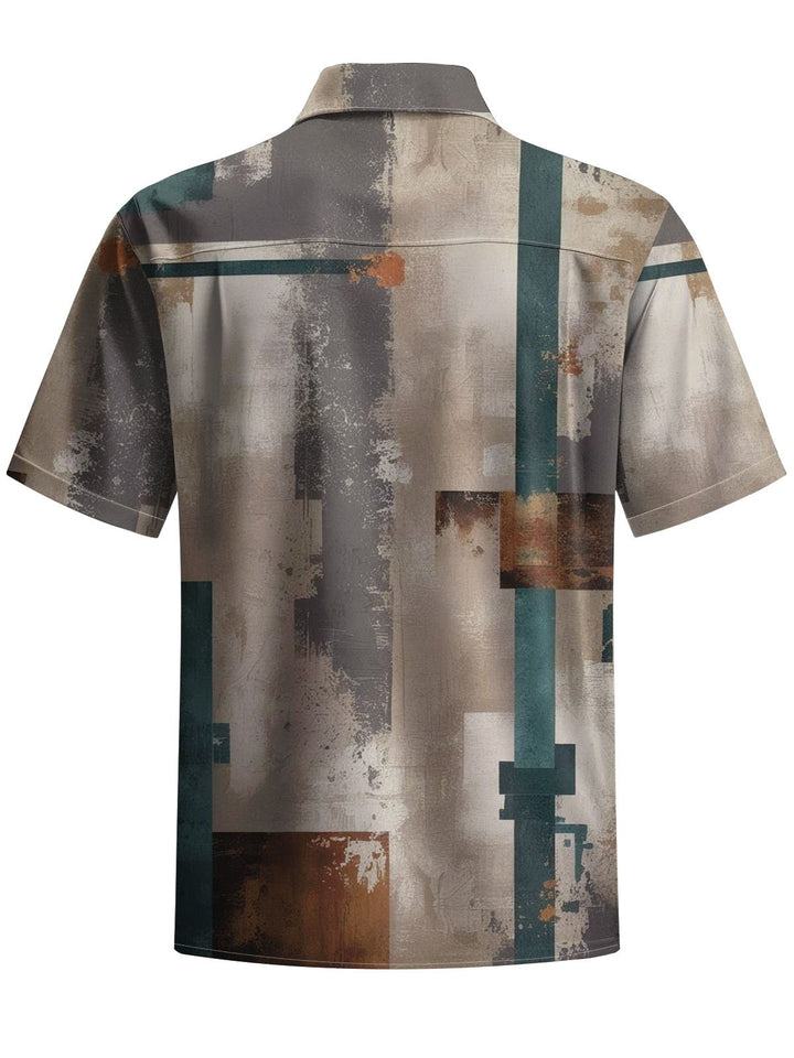 Alohadaddy® Vintage Geometric Art Print Chest Pocket Mens Wicking Short Sleeve Shirt Big &amp; Tall