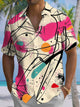 Alohadaddy® Vintage Abstract Graffiti Art Print Chest Pocket Men Short Sleeve Shirt Big & Tall