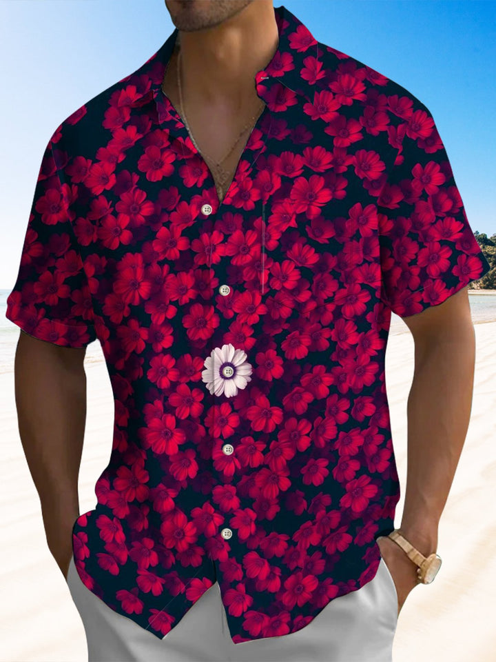 Alohadaddy® Casual Floral Art Print Chest Pocket Men&