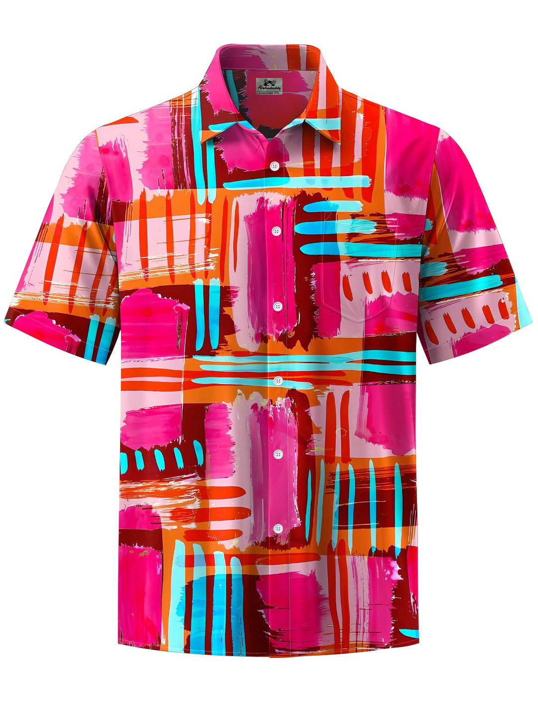 Alohadaddy® Casual Geometric Art Print Chest Pocket Men&