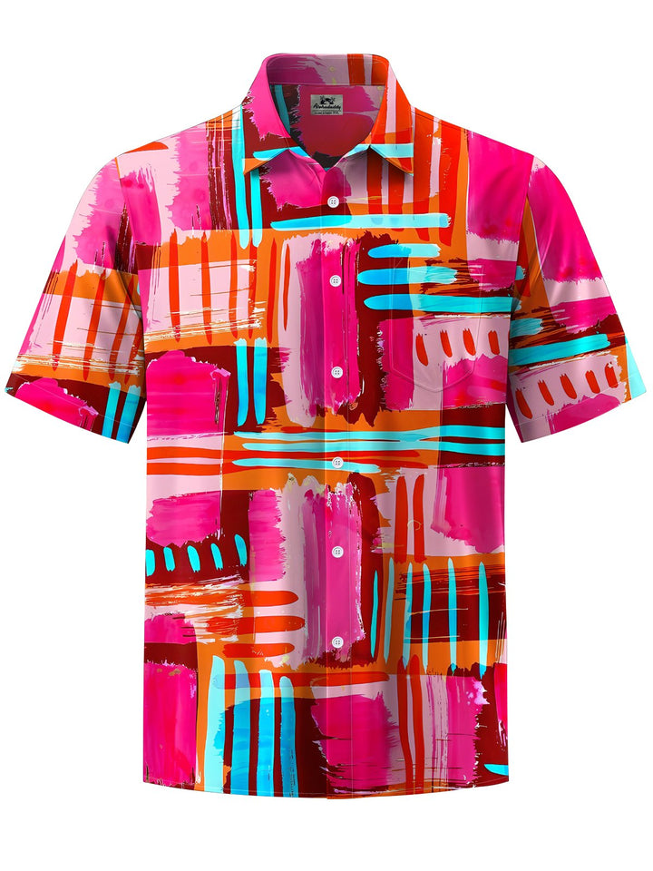 Alohadaddy® Casual Geometric Art Print Chest Pocket Men&