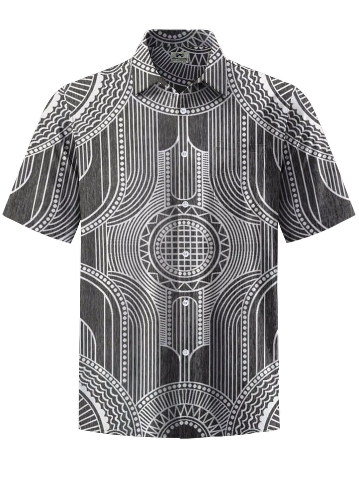 Alohadaddy® Casual Stripe Art Print Chest Pocket Men&