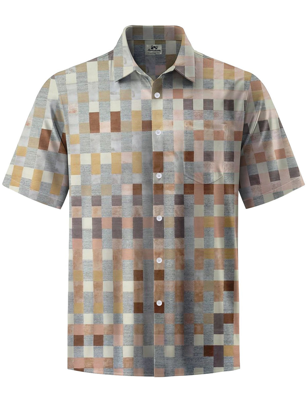 Alohadaddy® Vintage Geometric Plaid Art Print Chest Pocket Men&