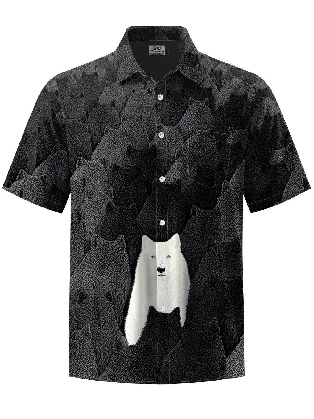 Alohadaddy® Vintage Casual Wolf Art Print Chest Pocket Men&