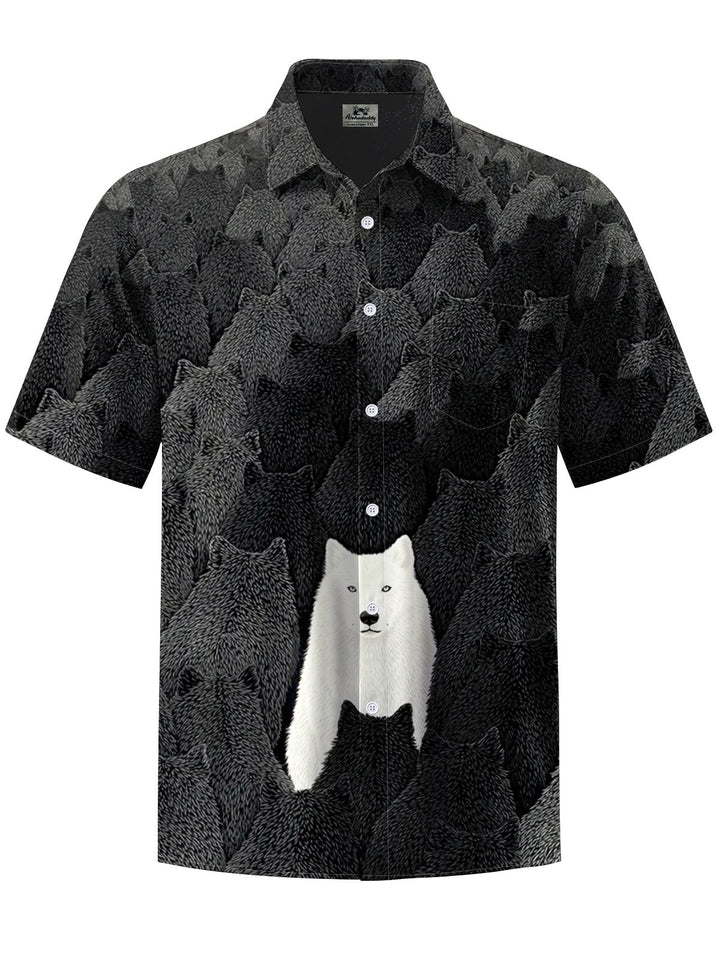 Alohadaddy® Vintage Casual Wolf Art Print Chest Pocket Men&