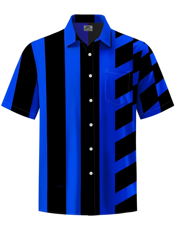 Alohadaddy® Casual Stripe Geometric Contrast Art Print Chest Pocket Men&