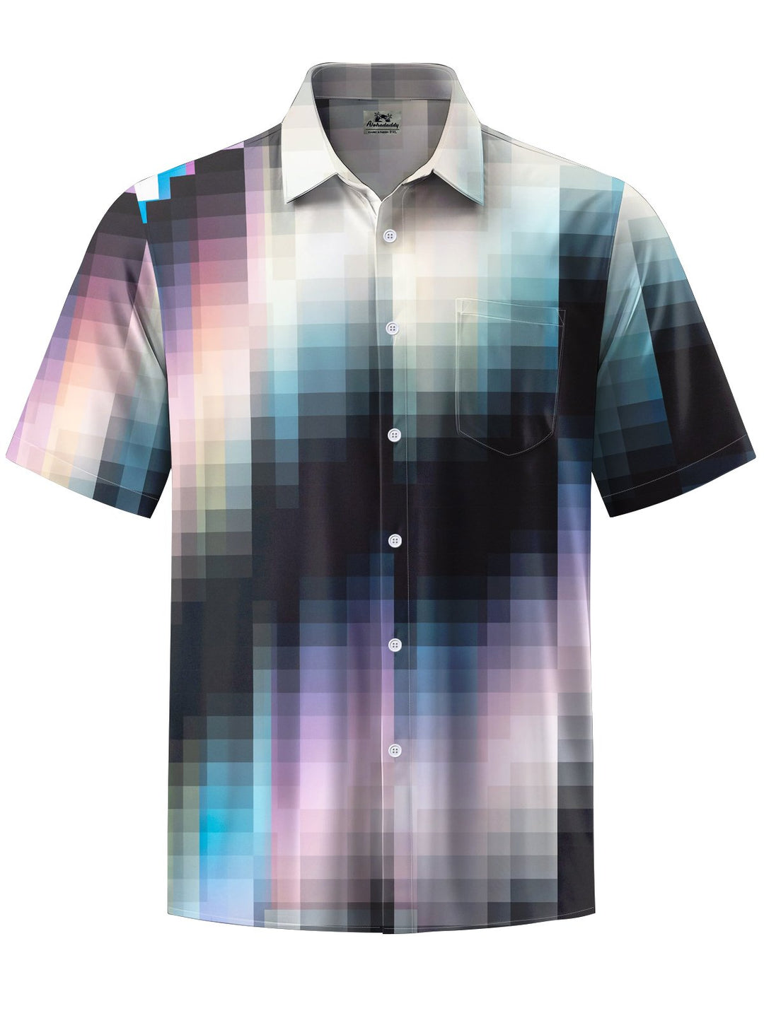 Alohadaddy® Casual Plaid Gradient Art Print Chest Pocket Men&