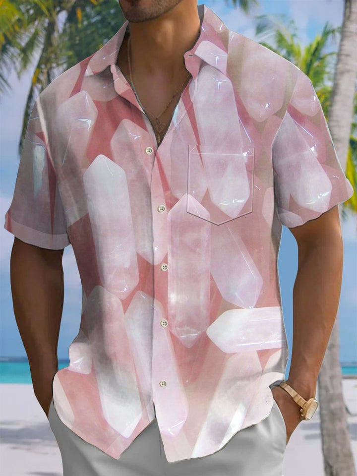 Alohadaddy® Casual Hexagonal Crystal Art Print Chest Pocket Men&