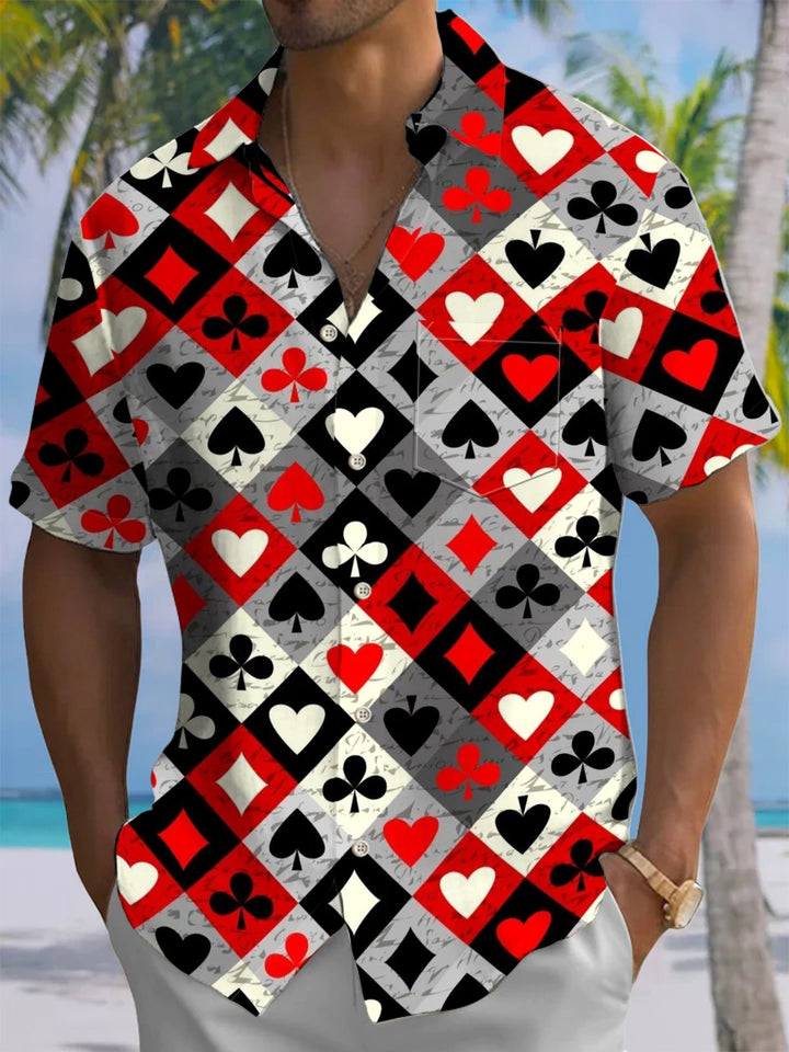 Alohadaddy® Retro Geometric Poker Art Print Chest Pocket Men&