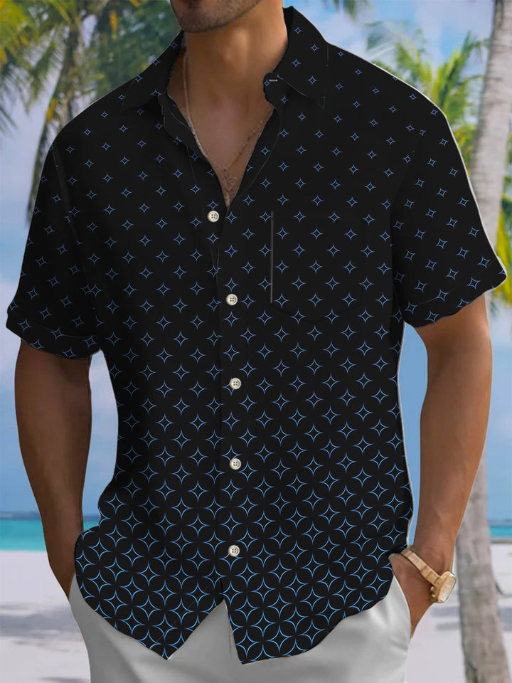 Alohadaddy® Casual Geometric Art Print Chest Pocket Men&