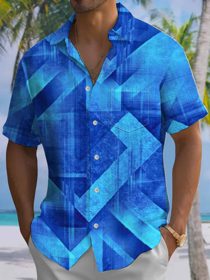 Alohadaddy® Casual Geometric Art Print Chest Pocket Men&