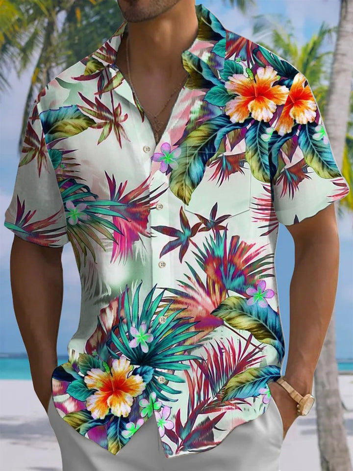 Alohadaddy® Hawaiian Floral Art Print Chest Pocket Men&