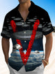 Alohadaddy® Retro Spaceship Print Pocket Men's Stretch Short Sleeve Shirt Big & Tall