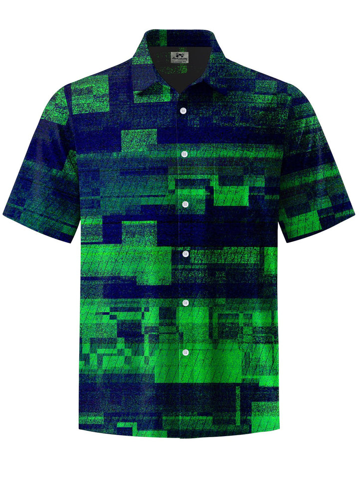 Alohadaddy® Casual Geometric Art Print Chest Pocket Stretch Men&
