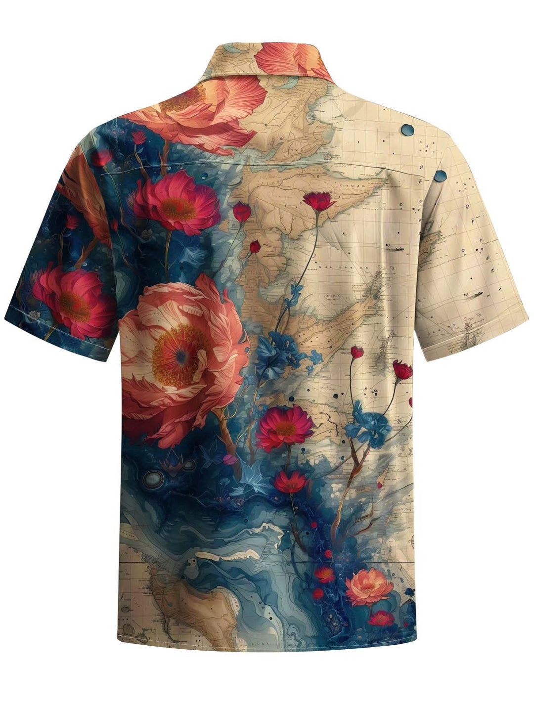 Alohadaddy® Vintage Floral Art Print Chest Pocket Stretch Men&