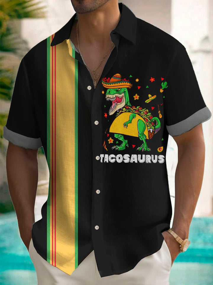 Camisa de manga corta con bolsillo y botones para hombre con estampado de dinosaurio mexicano Cinco de Mayo de Alohadaddy