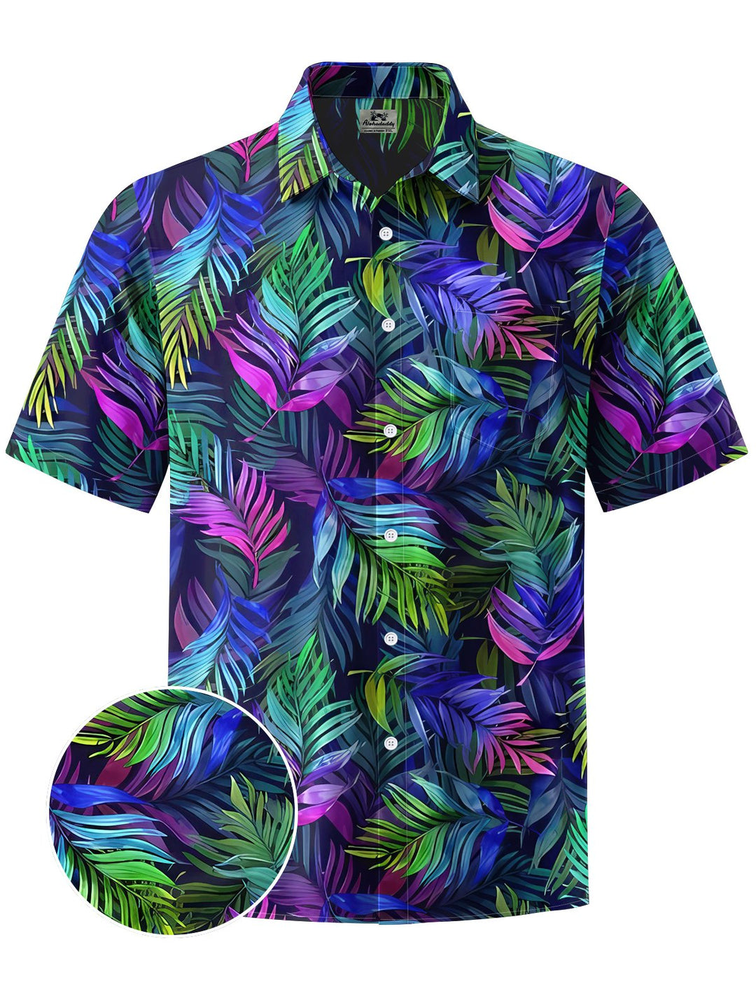 Alohadaddy® Casual Palm Leaf Art Print Chest Pocket Men&