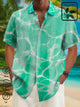 Alohadaddy Cotton hemp Hawaiian blue wavy texture art men's button pocket shirt