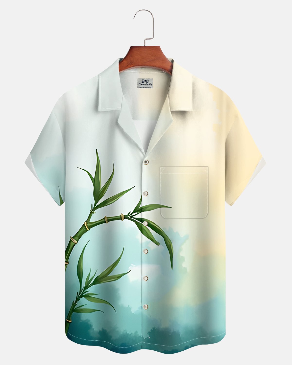 Alohadaddy® Casual Bamboo Print Artistic Button Pocket Cardigan Men's Short Sleeve Shirt Big & Tall